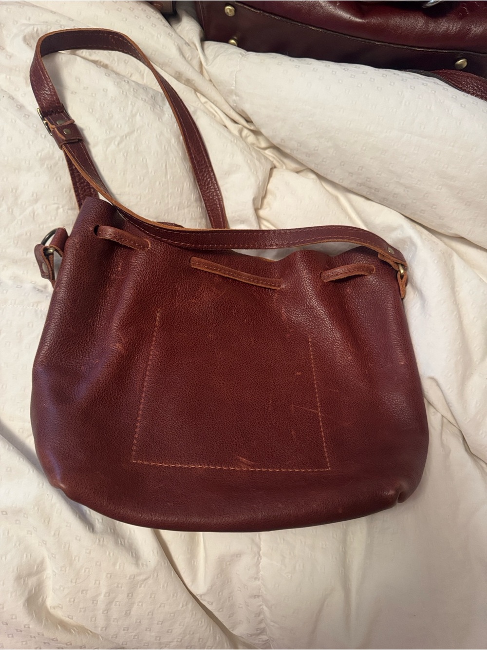 Women's Burgundy Leather Shoulder Bag with Adjustable Strap
